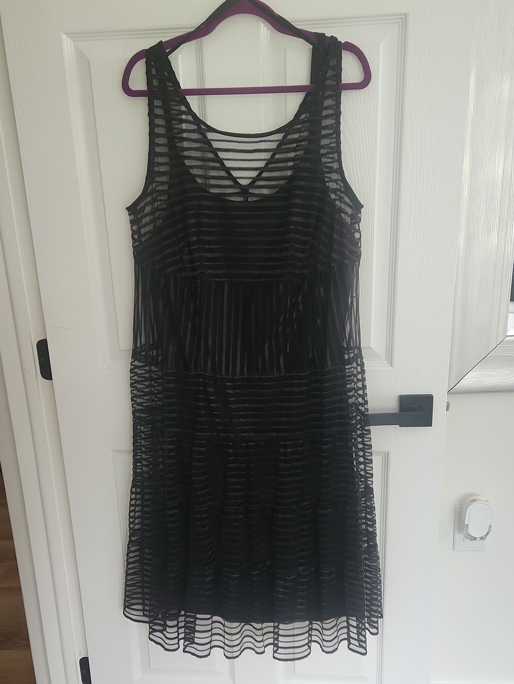 S.L. Fashions Black Sheer Striped Midi Slip Dress Sz. 16W